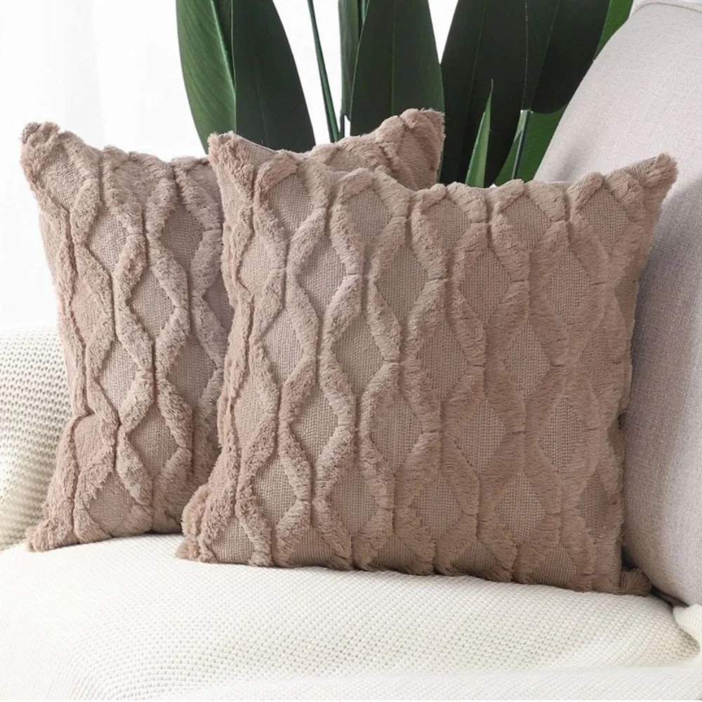 Luxury Home | Chic Mocha Short Wool Soft Plush Faux Fur Throw Pillow Covers